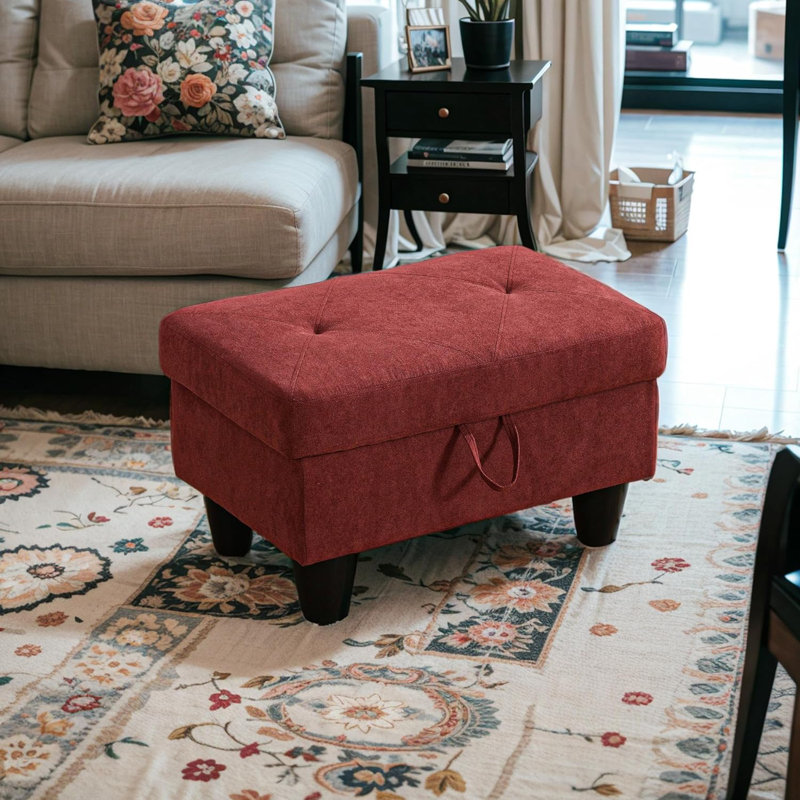 Red Flannel Upholstered Storage Ottoman Bench