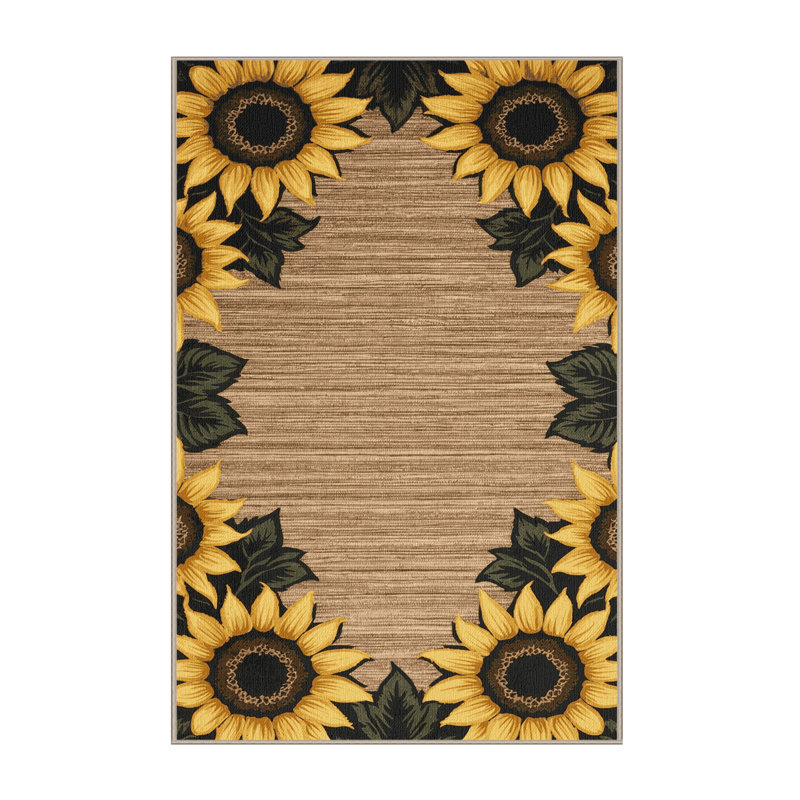  Tapis lavable en coin tournesols, Rectangulaire 7 pi x 10 pi