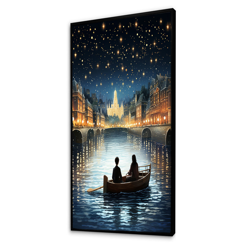 Yuletide Boat Voyage II - Boating Wall Art, Black Floater Framed, 60" H x 28" W x 1.5" D