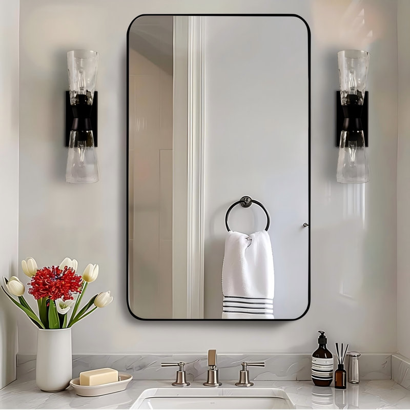 Miroir de salle de bain Inse Cadre en acier inoxydable, 40 po x 24 po, Noir mat