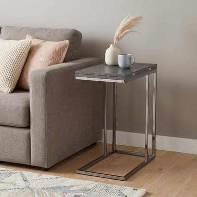  Contemporary 25" Silver and Grey C-Shaped Expandable End Table