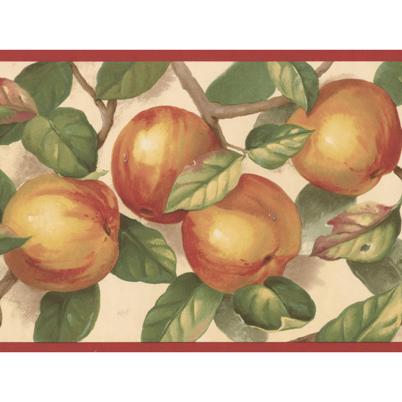 Bordure de papier peint à motif rétro pomme sur branches L 15 pi x l 7 po