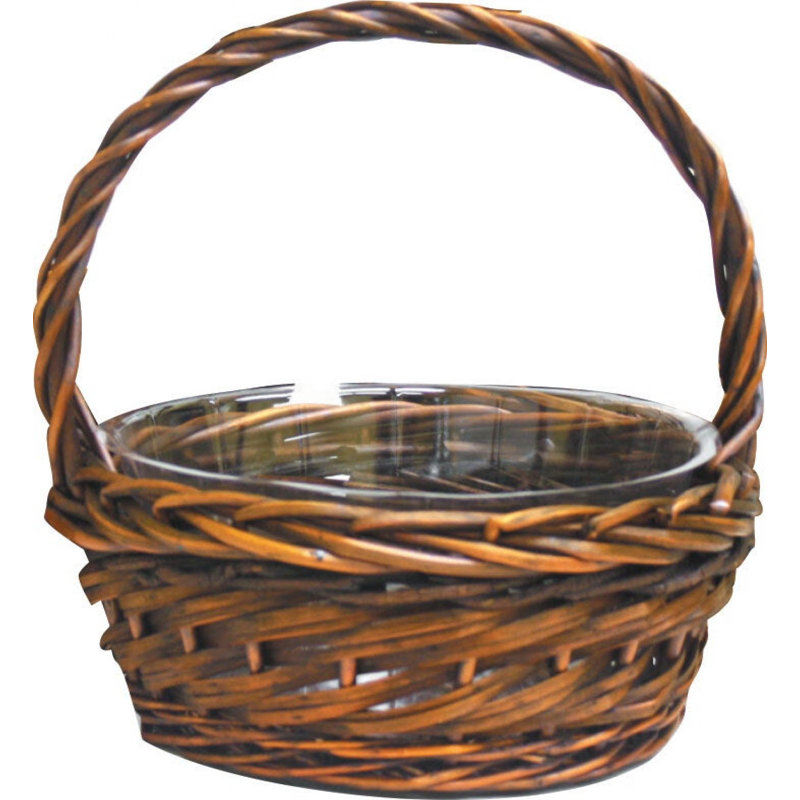 Panier rond en saule à longues poignées, H 12 po x l 11,5 po x P 11,5 po