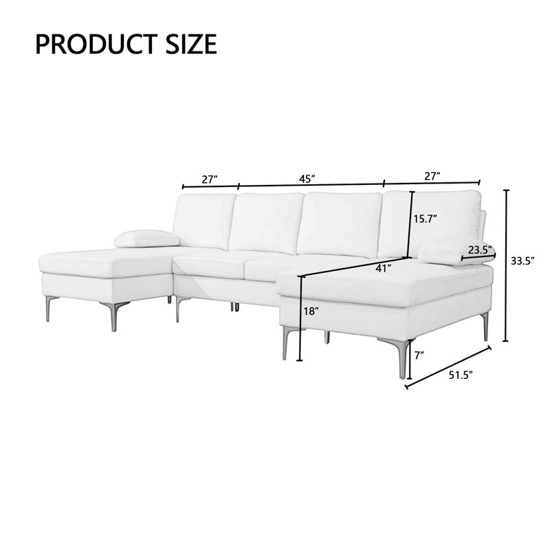 U-shaped 3-piece Flannel Sofa Set – Plush Short-hair Fabric With Solid Wood Frame & Metal Feet – Anti-wrinkle, Anti-insect, High-density Sponge Comfort