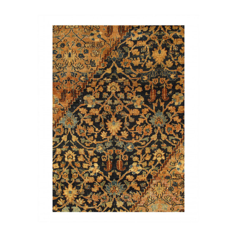 Tapis bleu marine de conception unique 14,4 pi x 17,1 po