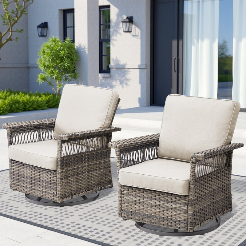 Ensemble de chaises berçantes pivotantes 2 pièces avec accoudoirs de 5 pouces et coussin épais, gris / beige