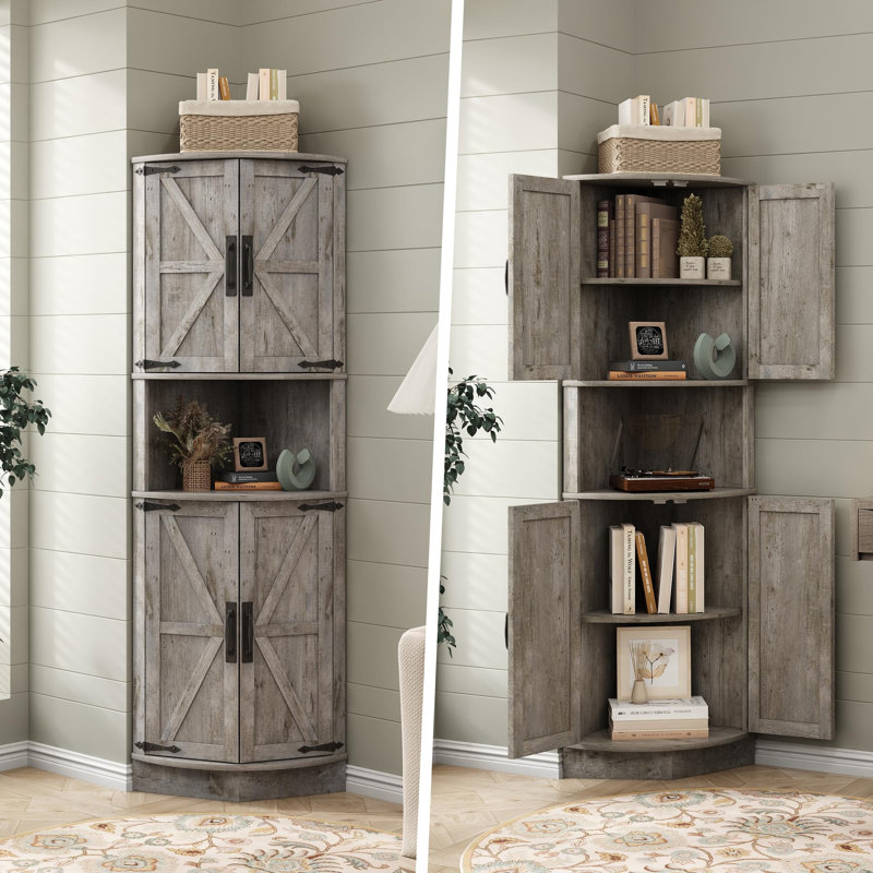 Grande armoire de coin 64,8 po Farmhouse, Gris