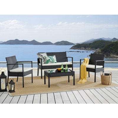 Soffren 4 - Person Wicker Patio Dining Set with Rectangular Table , Cushions Included