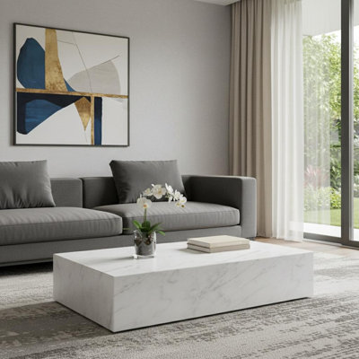 Table basse 55 po en marbre véritable blanc