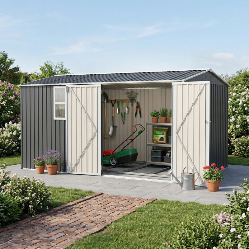 8X12 Ft Patio Shed With Metal Foundation, 76.5" H x 145.93" W x 94" D