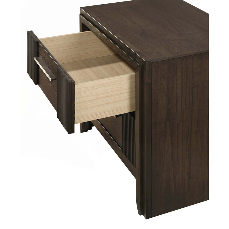 1Pc Contemporary Wooden 2-Drawer Bedroom Nightstand, Brown