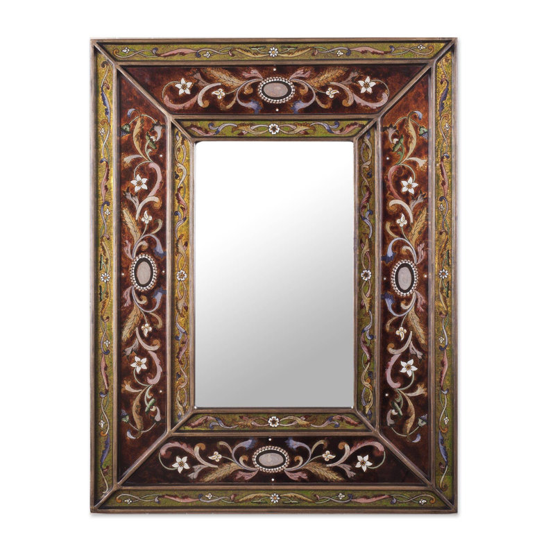 Miroir en verre peint à la main NOVICA Cajamarca, Brun