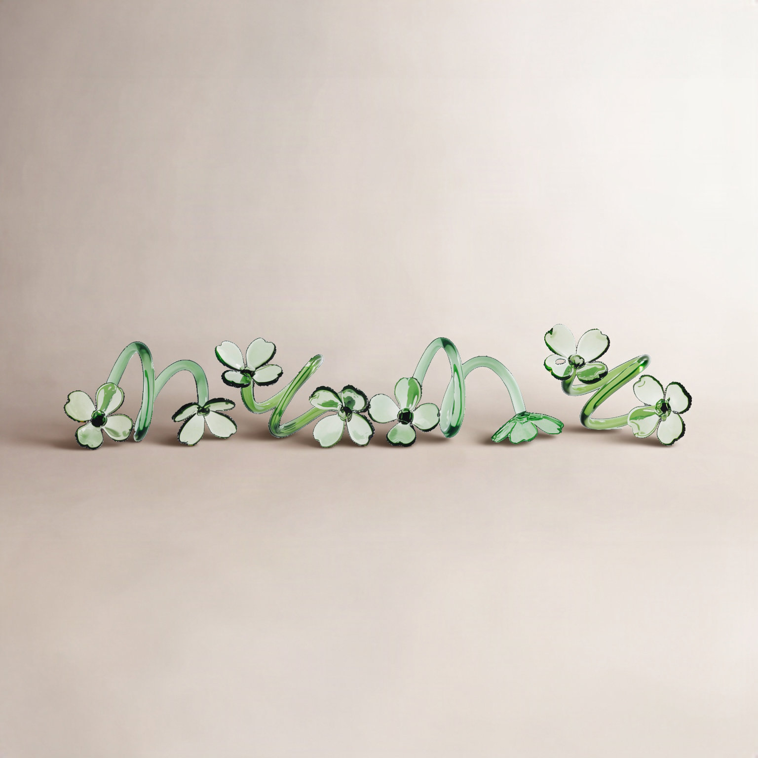 Botanica Glass Flower Napkin Rings, Green