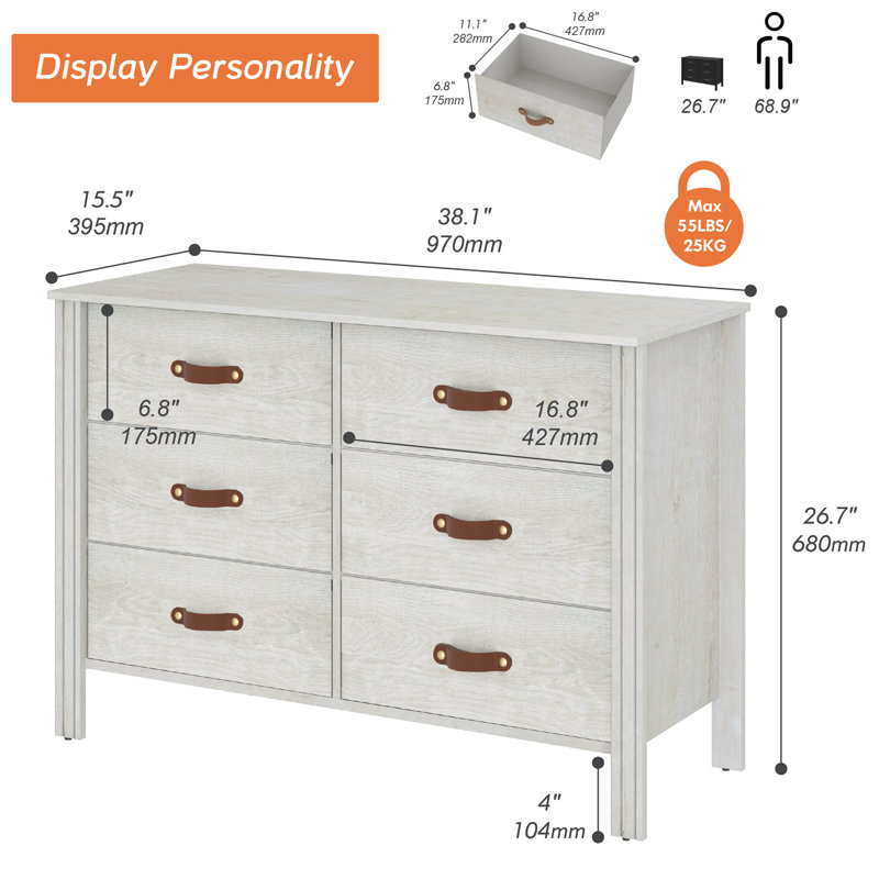 Ashae Kids 6 - Drawer Dresser, White