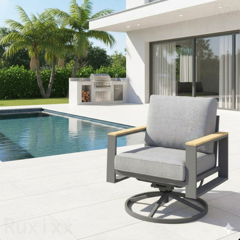 Chaises de patio pivotantes en aluminium toutes saisons de 30 po avec coussins gris