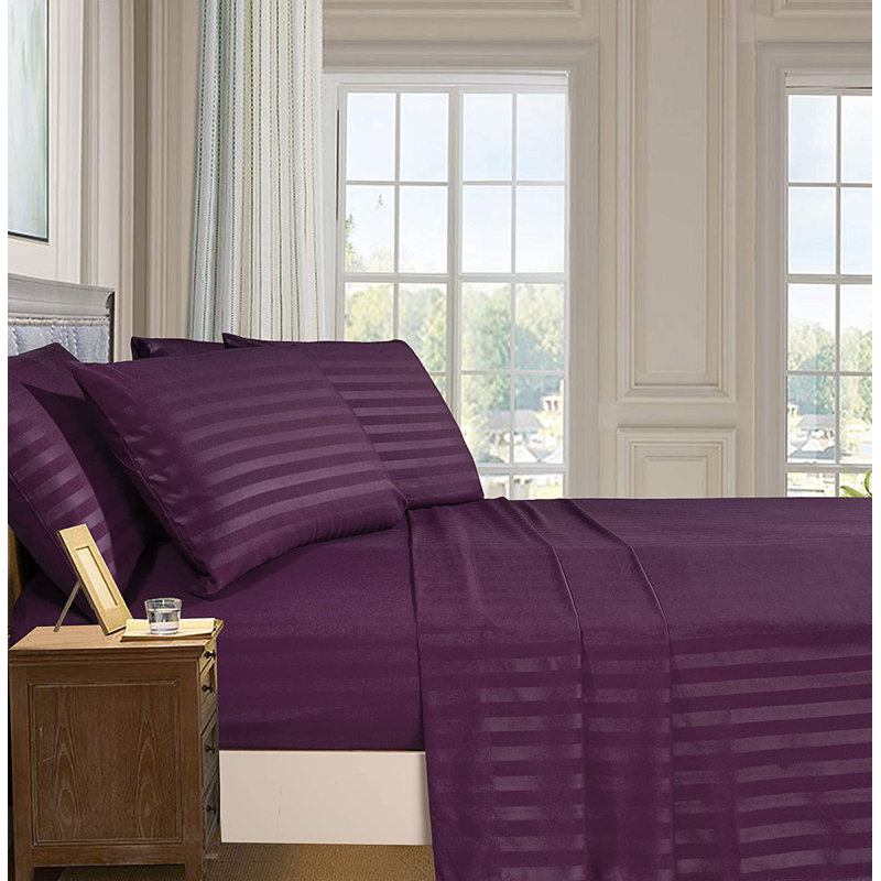 Microfiber Percale Striped Sheet Set, Purple, Queen Sheet Set with 2 Pillowcases