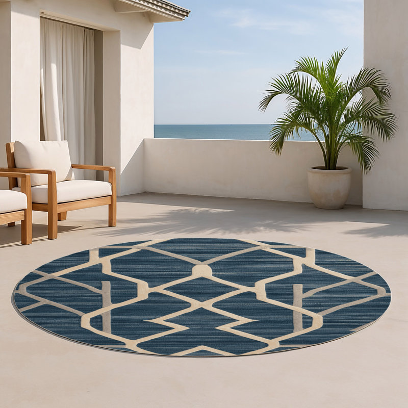 Trellis Gray Indoor and Outdoor Area Rug, Round 5'