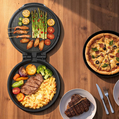 Pizza Oven, 12 in Electric Pizza Maker, 1200W Electric Pizzas Cooker with Non-Stick Coating, 180° Open for Dual Side Baking, Heats up to 410 ˚F, Multi-Function Cooking, for Pizzas, Barbecue