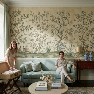 Papier peint floral oiseaux chinois