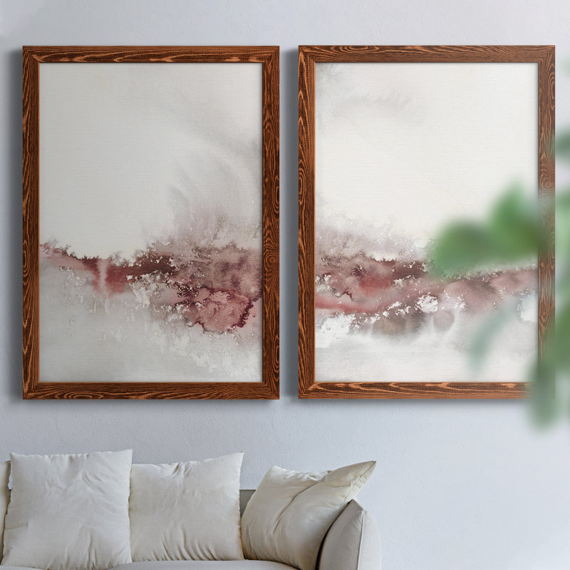 Soft Waves I - ensemble de 2 peintures sur toile encadrées, Encadré de bois de noyer, H 44 po x l 31 po x P 1 po