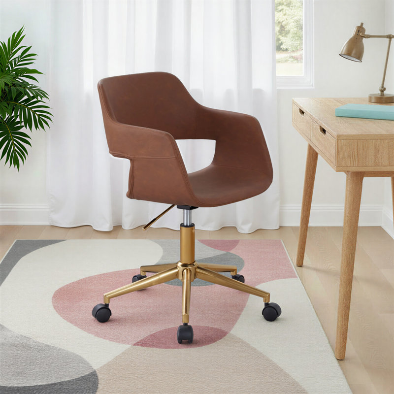 Chaise de bureau Shai, Brun, Or
