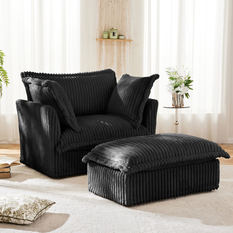 Fauteuil spacieux avec salon en velours côtelé noir