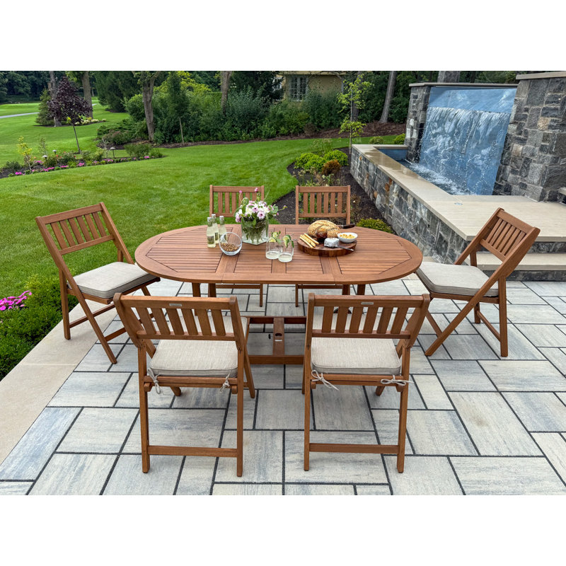 Ardy 6-Person Foldable Acacia Wood Patio Dining Set with Oval Table