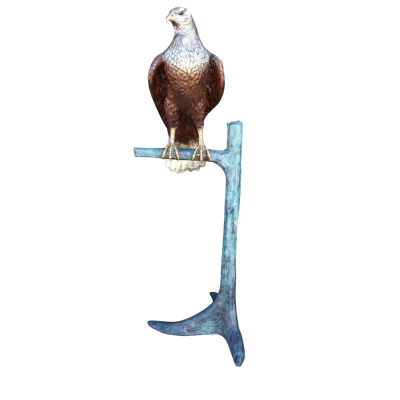 Very Detailed Eagle Standing On A Tree Branch Bronze Statue  24" X 28" X 66"H