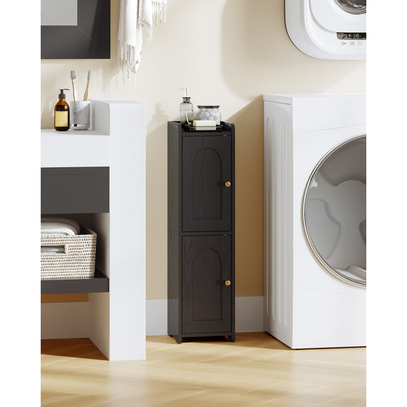 Bathroom Storage Cabinet, Corner Floor Cabinet with 2 Doors and Adjustable Shelf, Narrow Toilet Paper Cabinet, Bathroom Organizer for Small Spaces
