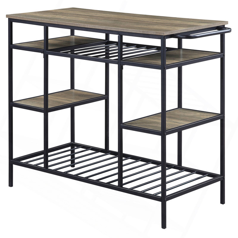 Îlot de cuisine rustique polyvalent avec tablettes ouvertes et fabrication durable