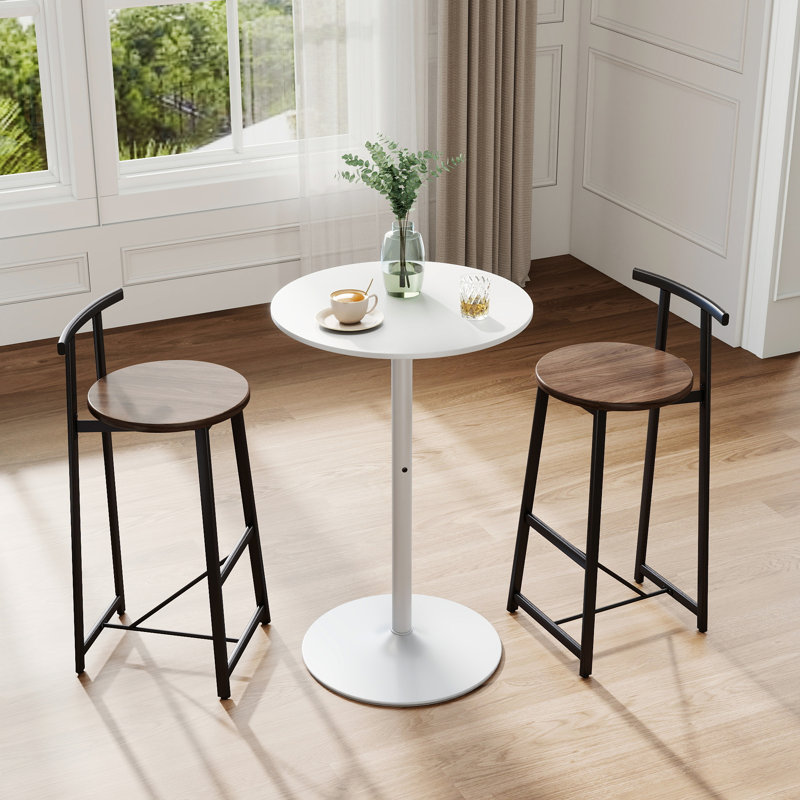 Ensemble de table de bar 24 po en MDF blanc avec 3 tabourets de bar, base en fer mat, comptoir moderne pour la cuisine, la salle à manger et le café