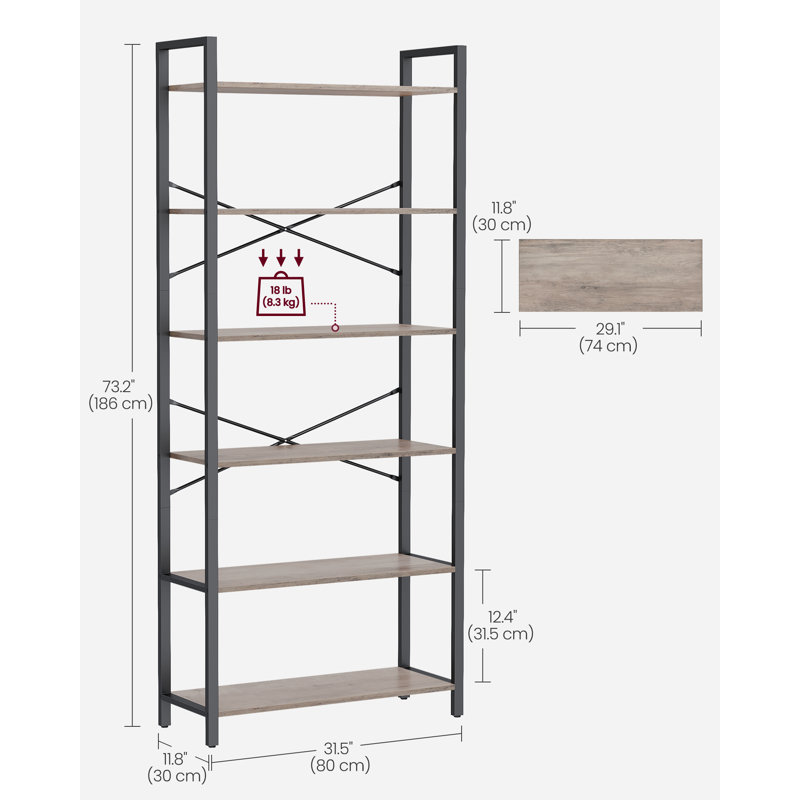 Bernis 186cm H x 80cm W Steel Etagere Bookcase, Greige/Black