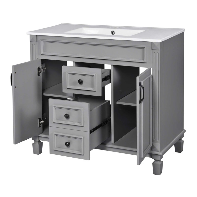 Meuble-lavabo moderne de 36 pouces avec lavabo supérieur, 2 portes à fermeture douce et beaucoup de rangement pour une conception élégante et fonctionnelle