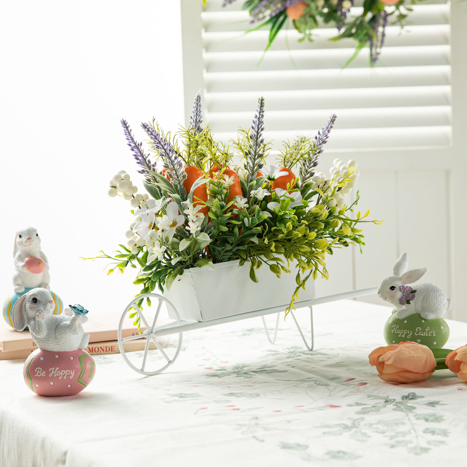 Metal Easter Carrot Wagon Holiday Accent