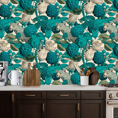 Papier peint adhésif peler et coller en PVC, revêtement mural auto-adhésif amovible avec impression élégante de la faune et de la jungle, imperméable pour la décoration intérieure - rouleau