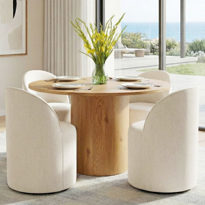 Ensemble de table de salle à manger pour 4 personnes avec table ronde et 4 chaises roulantes rembourrées