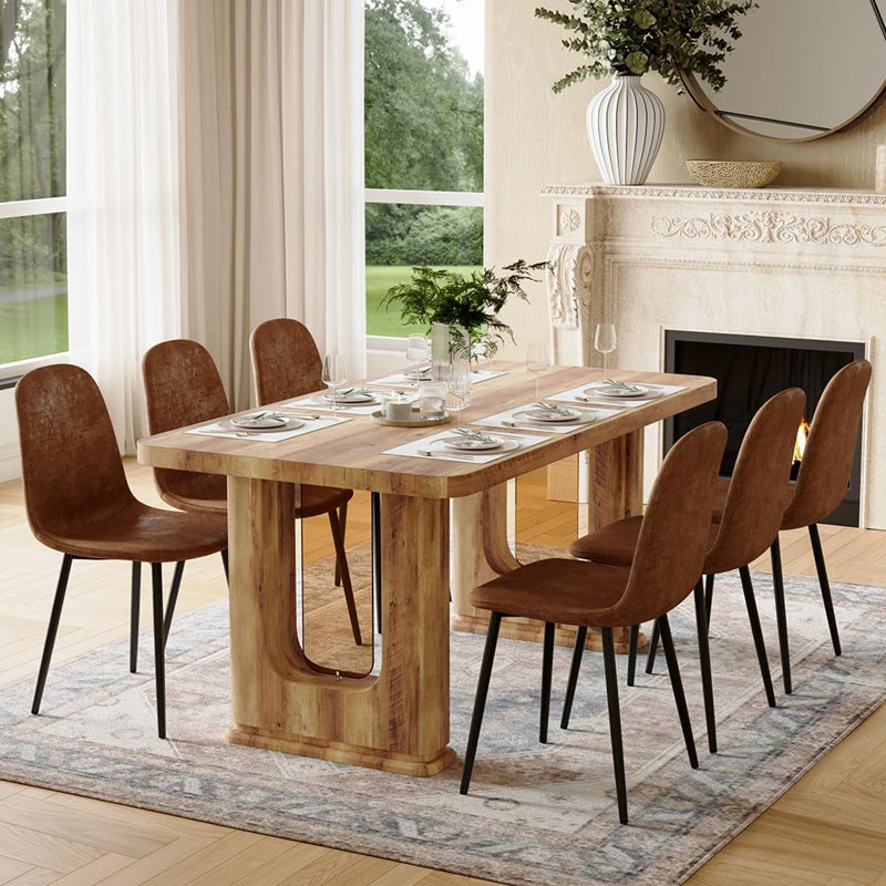Ensemble de table de salle à manger 64,5 "pour 6 personnes, ensemble de salle à manger de style campagnard moderne avec pieds décoratifs