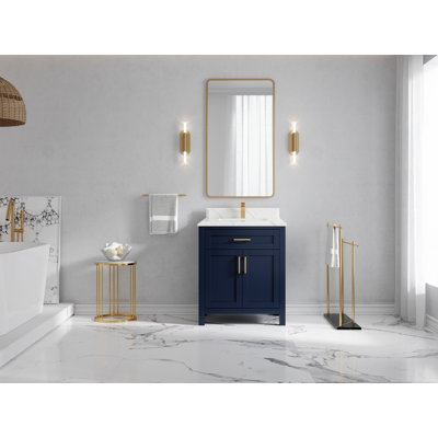 Cambridge 30 In. W X 22 In. D Single Sink Bathroom Vanity In Fine Grain With Cove Edge Quartz