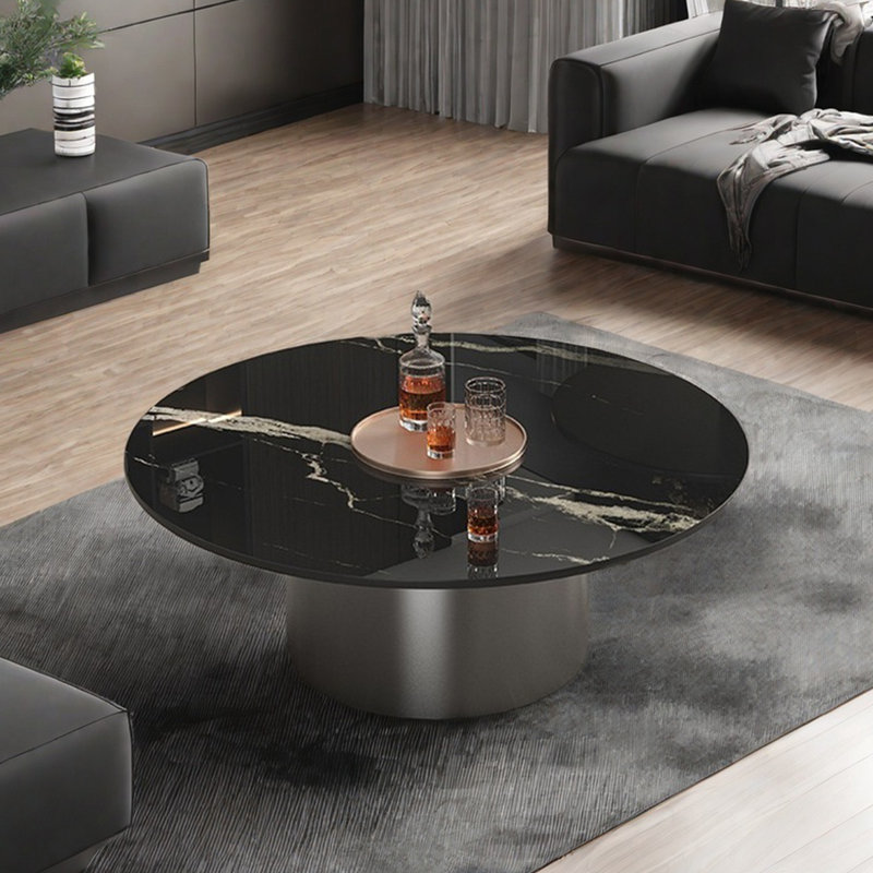 Light luxury round rock slab coffee table, 13" H x 31.5" L x 31.5" W