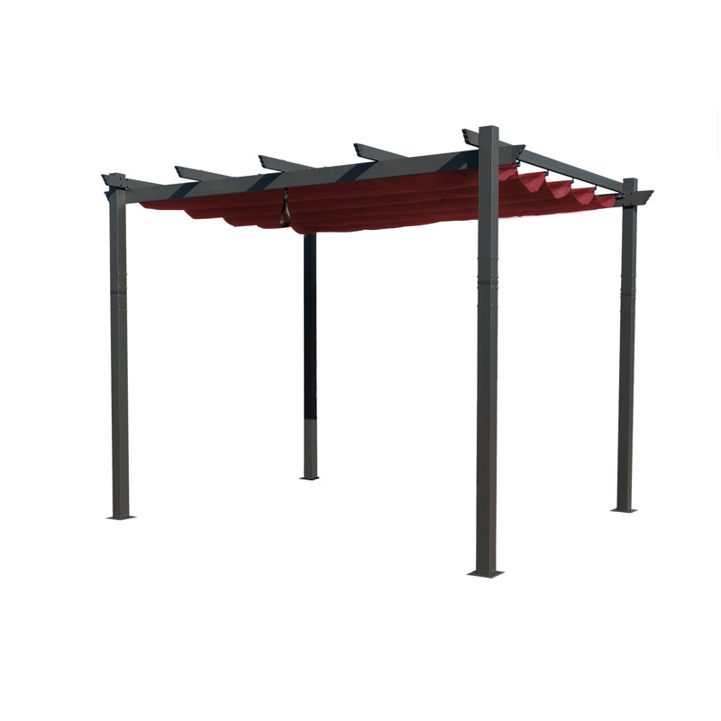 Burgundy Aluminum Outdoor Pergola with Retractable Canopy, 10 ft. x 10 ft.