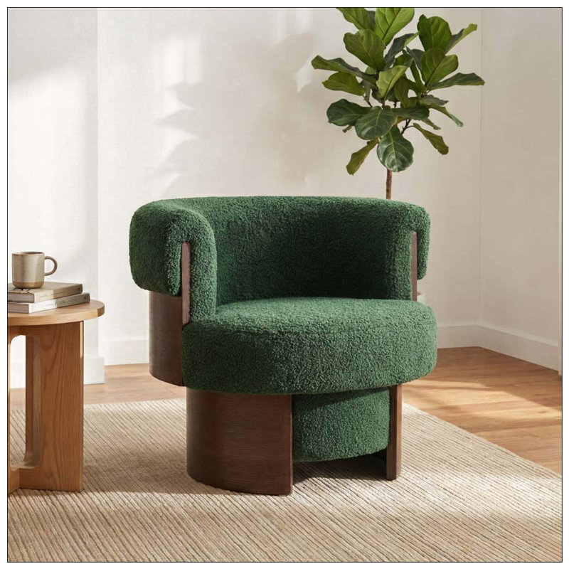 Fauteuil demi-tonneau rotatif moderne courbé et sculptural, Beige, 1