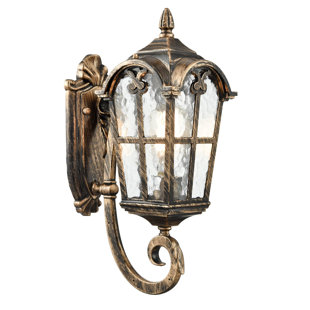 Lanterne murale d'extérieur industrielle en laiton antique avec abat-jour en verre Chiara, 1 lumière