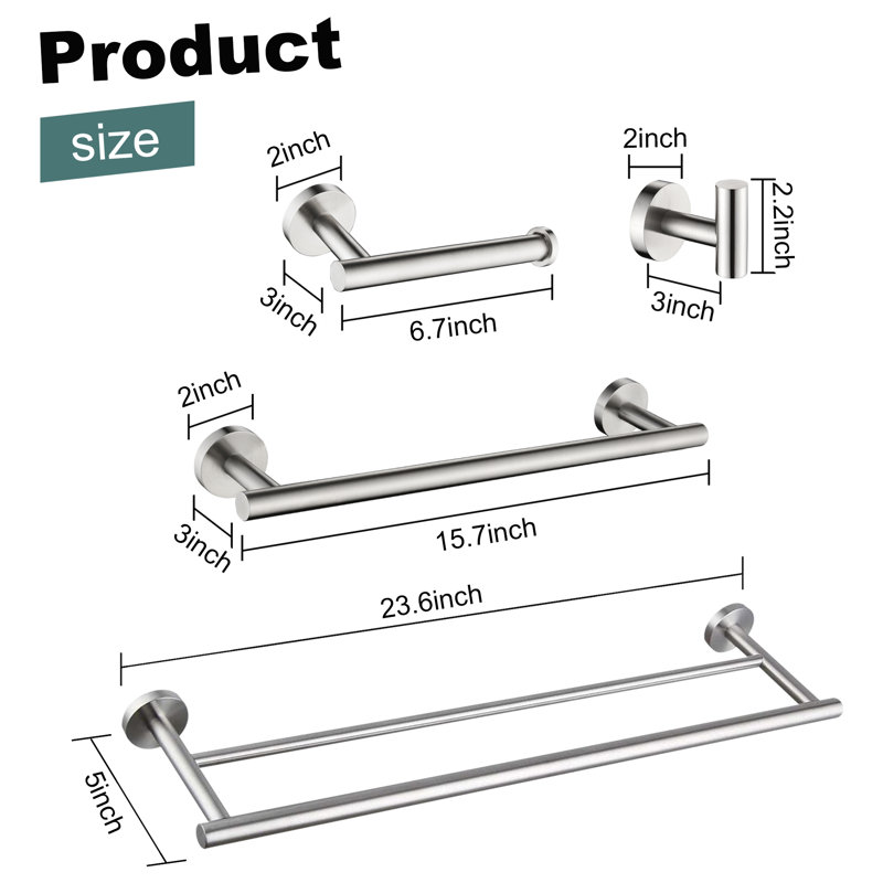 4 - Piece Bathroom Hardware Accessories Set, Brushed Nickel