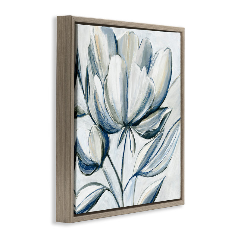 Contraste de tulipe abstraite, art mural encadré par une ampoule flottante, design par Hannah Dawson, H 18 po x l 18 po