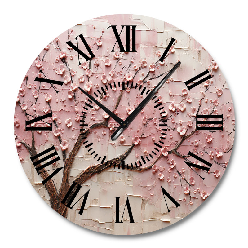 Cherry Blossom Whisper Pink And White - Flowers Black Face Wall Clock, Large