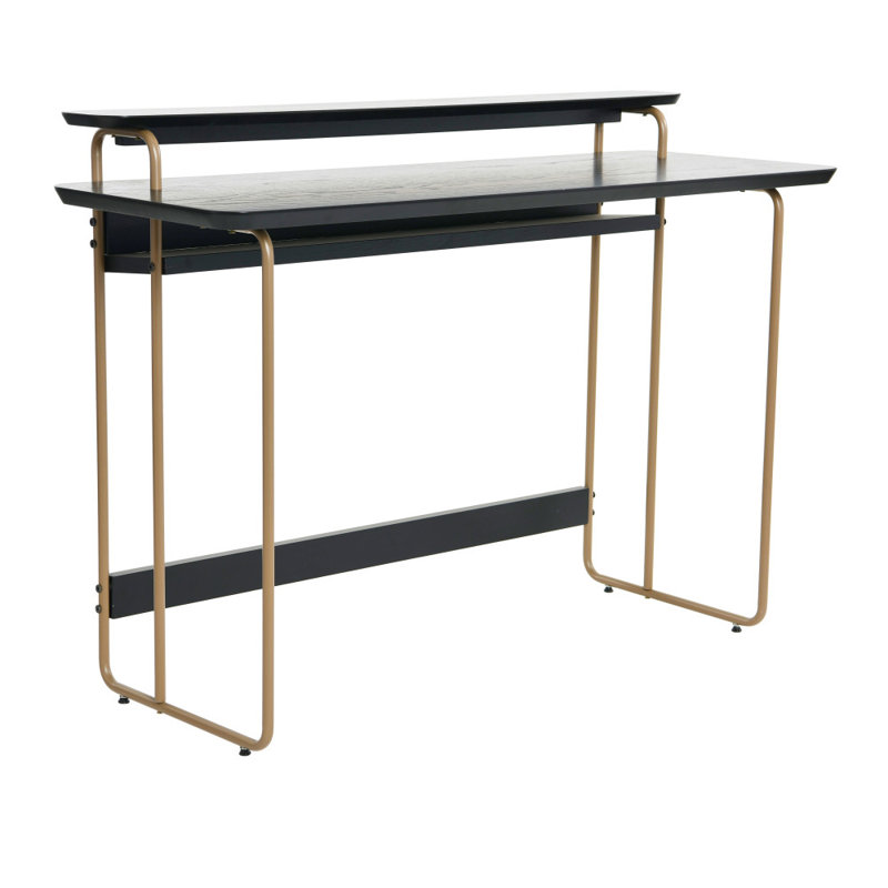 Pacifica Mid-Century Modern Computer Desk, Black / Leg Gold