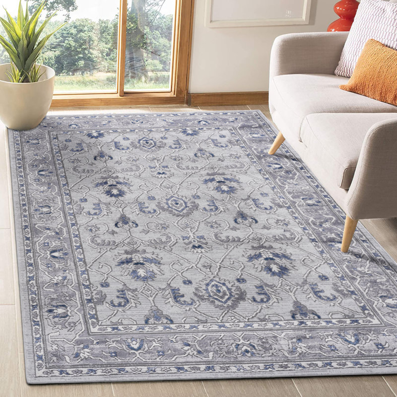 NAAR MARFI Collection 8X10 Grey / Blue / Oriental Area Rug, Rectangle 7'9" x 10'