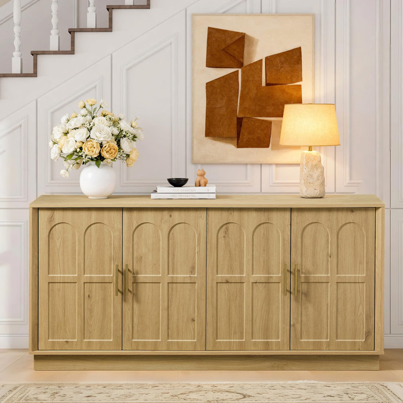 66.5" Modern Wood Sideboard Buffet with Arched Doors for Dining & Living Room, Natural, Natural