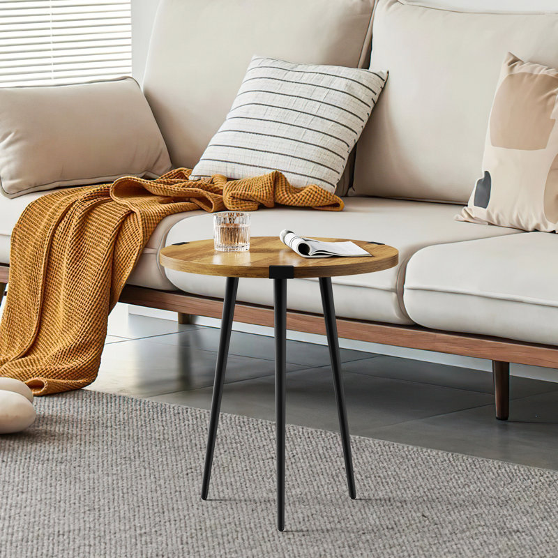 Chantay Round End Table with 3 Legs, Rustic Oak