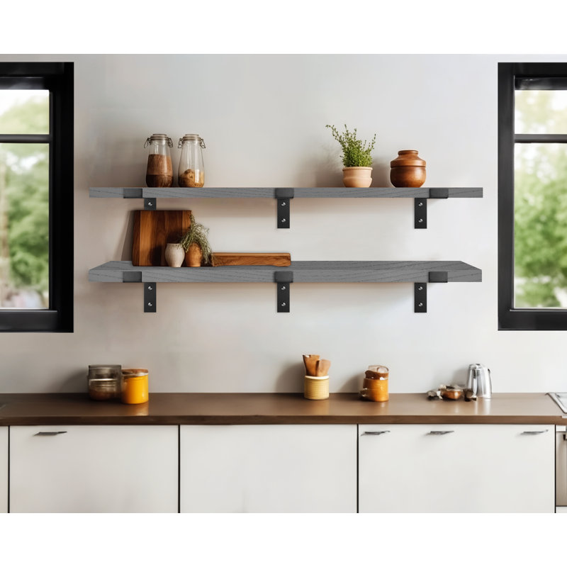 Arriyanah 2 Piece Solid Wood Bracket Shelf, White, 1" H x 16" W x 7" D